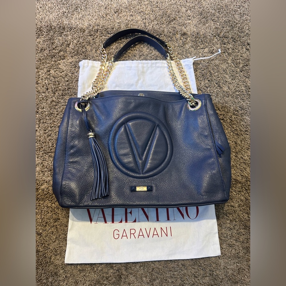 Valentino Garavani Navy Leather Shoulder Bag